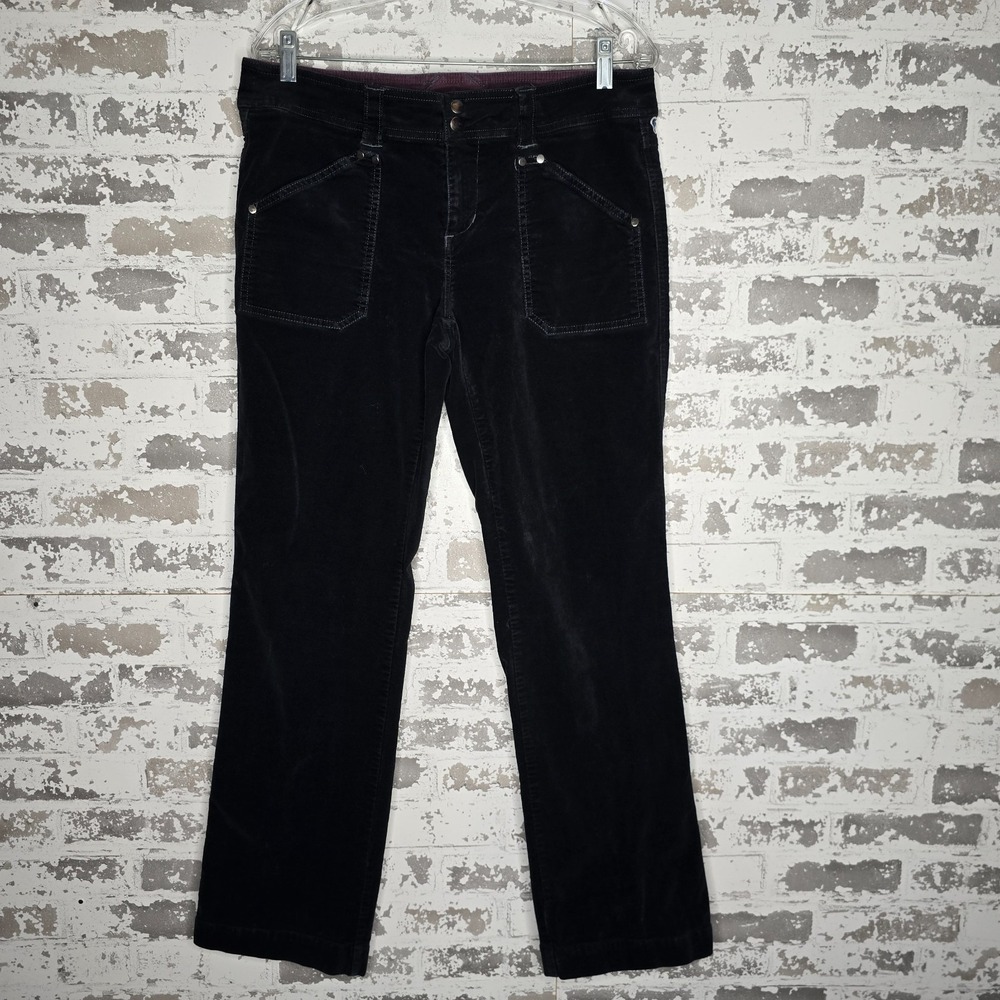 Kuhl Pants Womens 12 Black Velour Velvet Cotton Stretch Snap Pockets Travel Hike